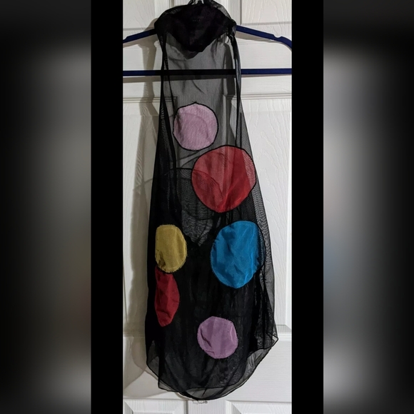 FINAL PRICE Claire Fleury Black Mesh Halter Mini Dress M/L Dots Club Clown Funky - Picture 2 of 7